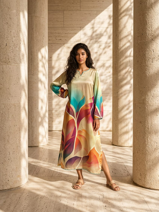 Whimsical Digital Printed Silk Kaftan