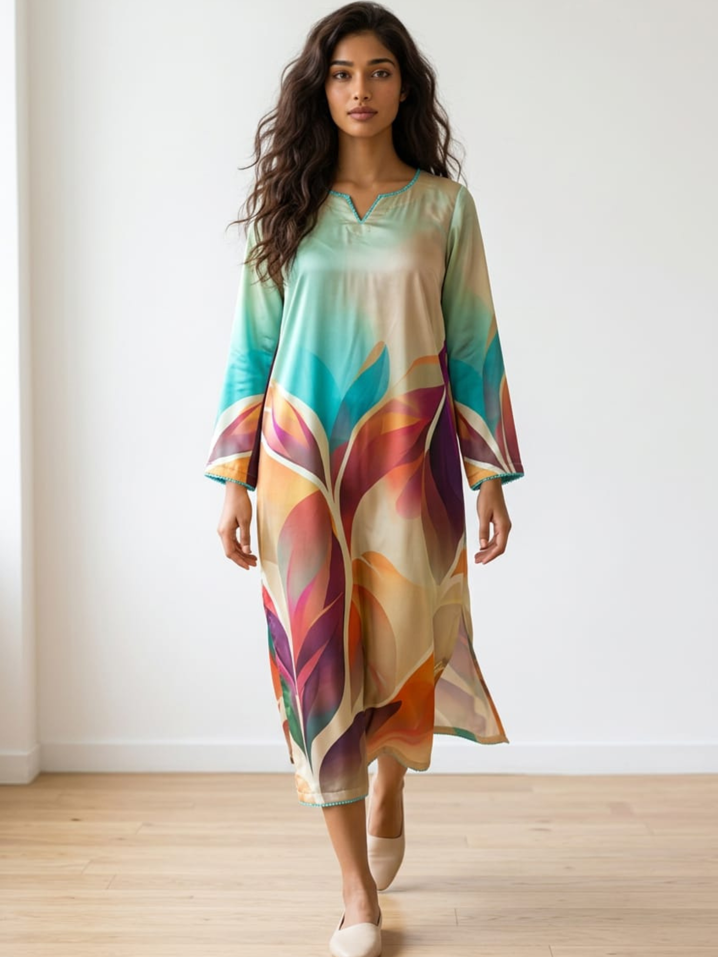 Whimsical Digital Printed Silk Kaftan