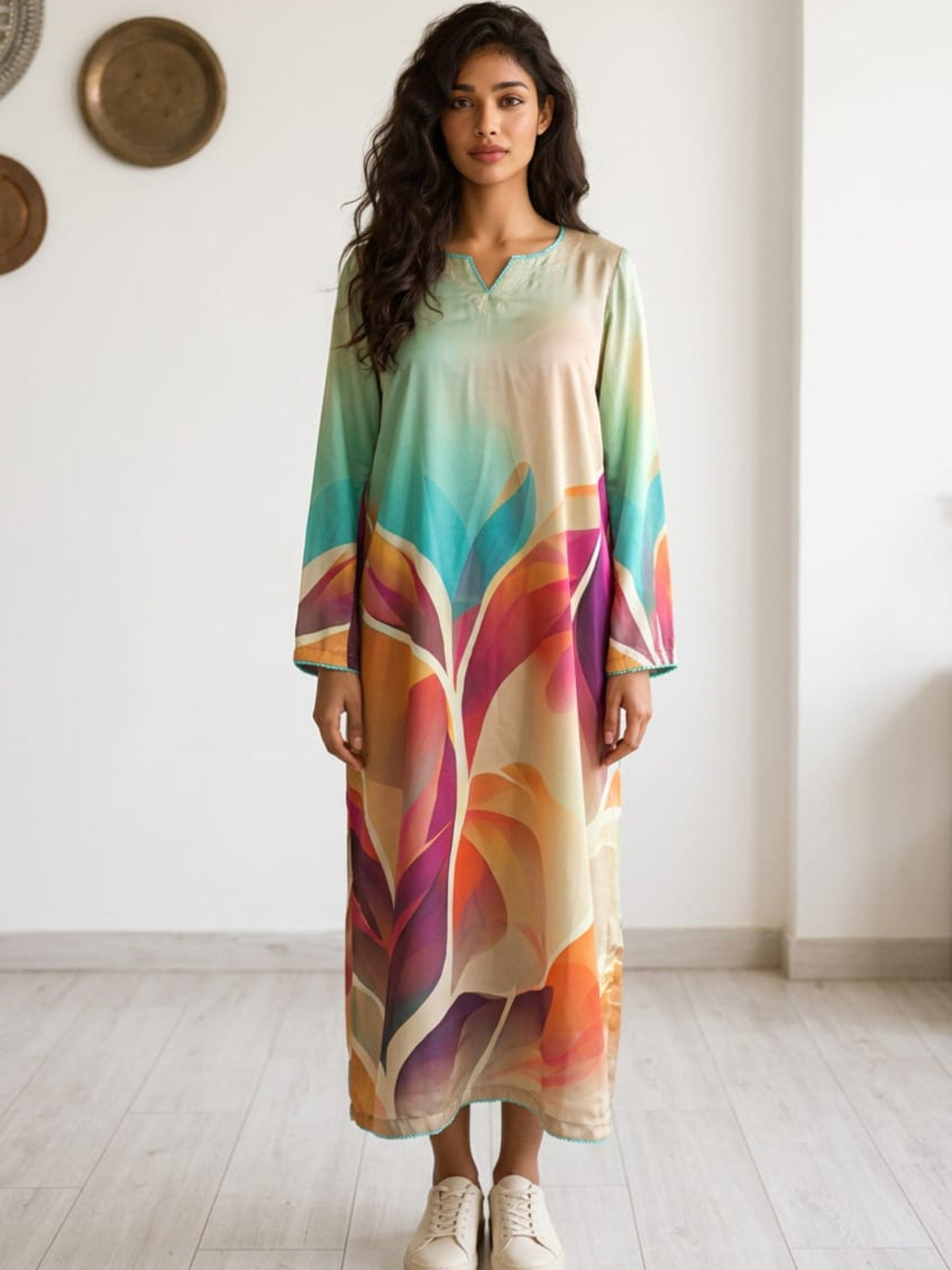 Whimsical Digital Printed Silk Kaftan