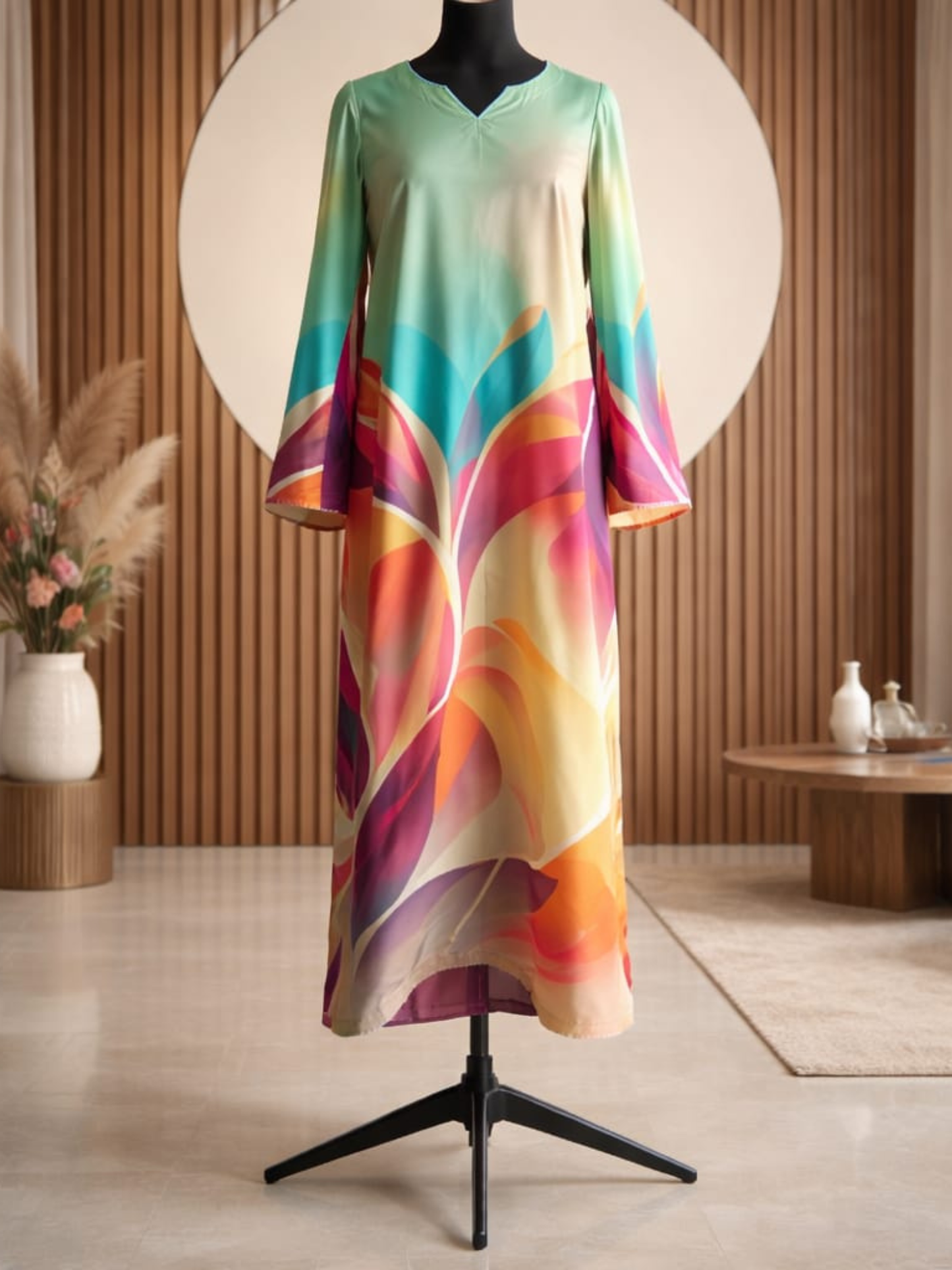 Whimsical Digital Printed Silk Kaftan
