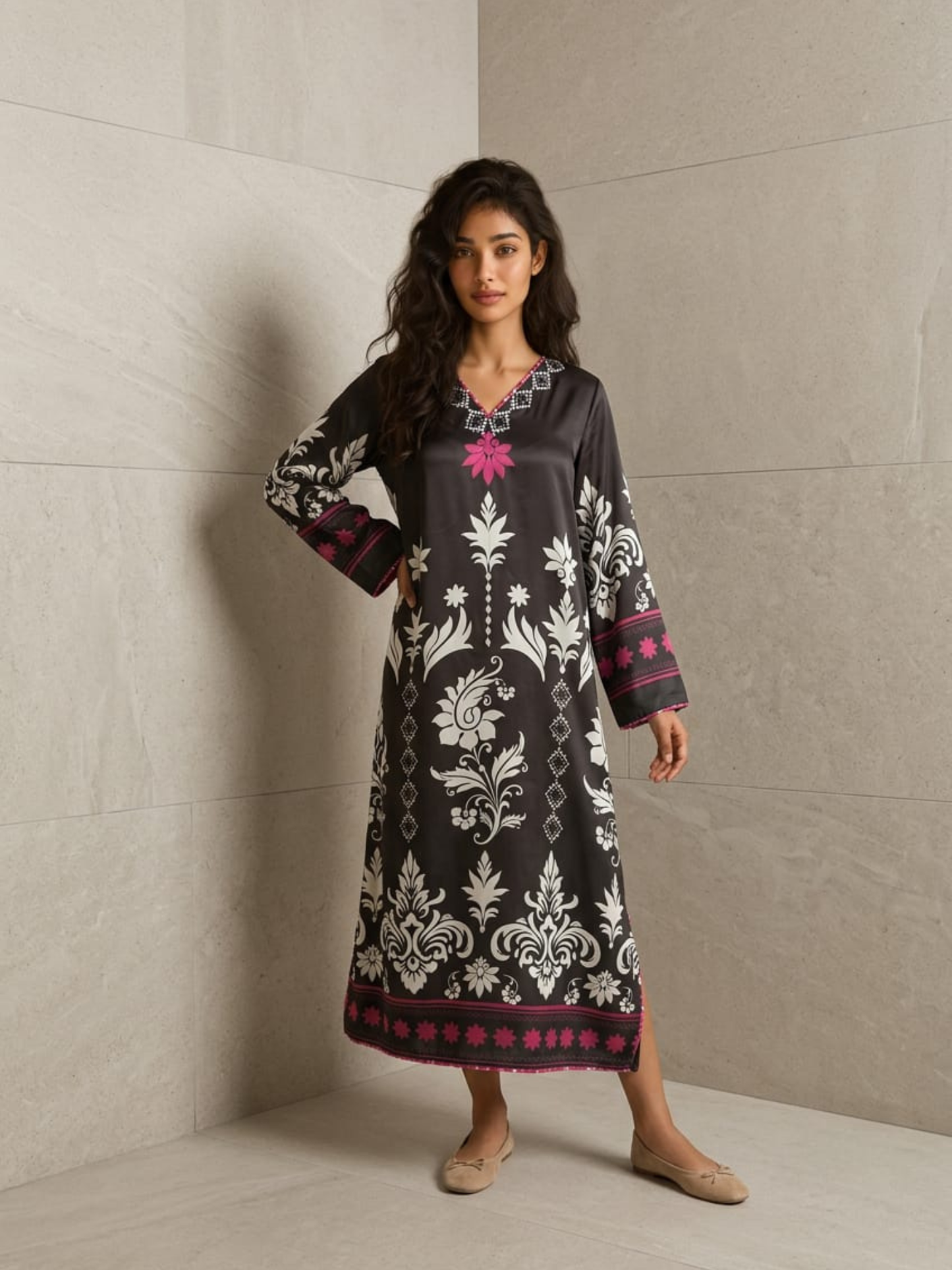 Couture Digital Printed Silk Kaftan